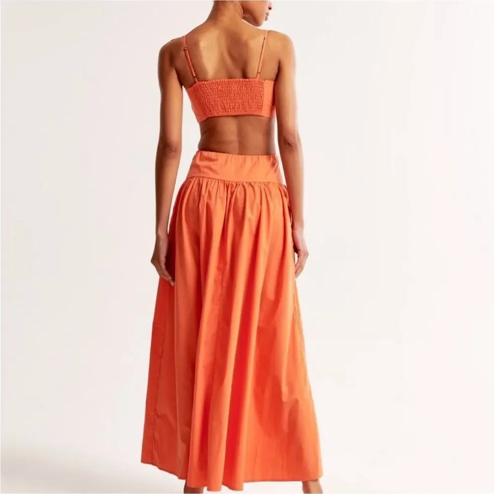 New with tag Abercrombie & Fitch orange drop waist cutout maxi dress size XLT.